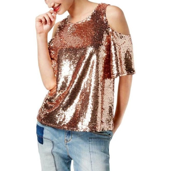 cold shoulder sequin top